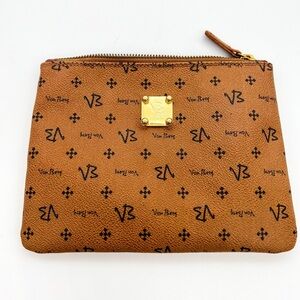 Very Rare! VON BERG Monogram Print Brown Canvas Clutch Pochette